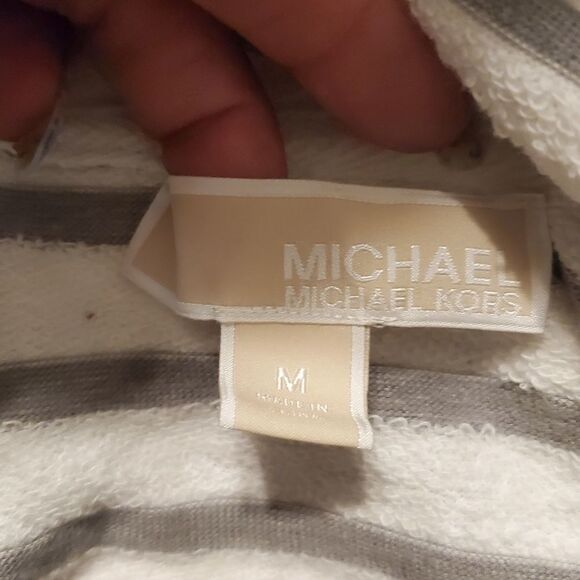 Michael Kors gray & white striped zip up jacket sz med - Picture 7 of 7
